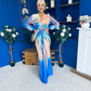 Catriona Plunge Neck Drape Detail Maxi Dress Blue