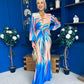 Catriona Plunge Neck Drape Detail Maxi Dress Blue