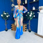 Catriona Plunge Neck Drape Detail Maxi Dress Blue