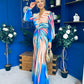 Catriona Plunge Neck Drape Detail Maxi Dress Blue