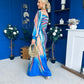 Catriona Plunge Neck Drape Detail Maxi Dress Blue