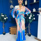 Catriona Plunge Neck Drape Detail Maxi Dress Blue