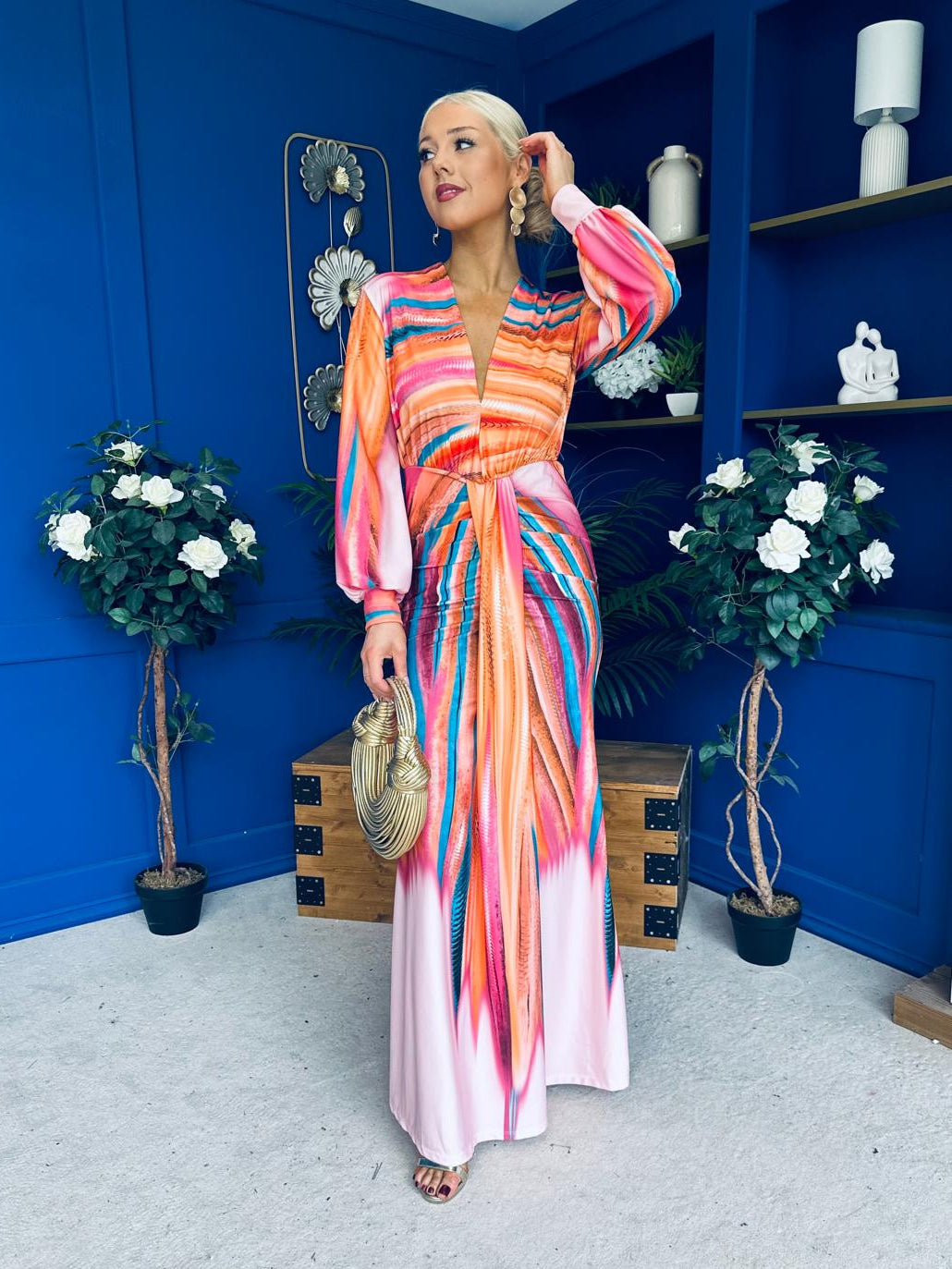 Catriona Plunge Neck Drape Detail Maxi Dress Blush