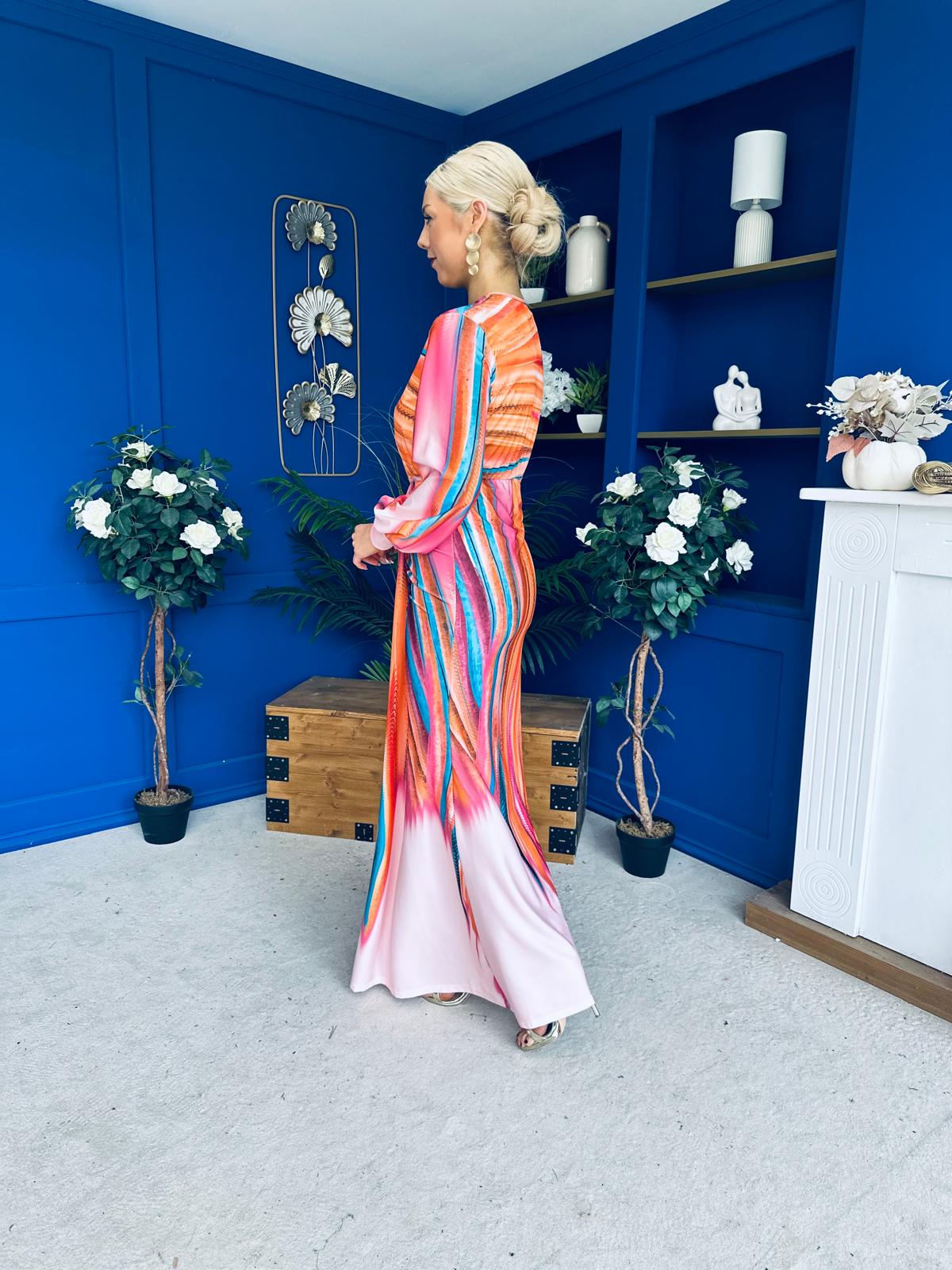 Catriona Plunge Neck Drape Detail Maxi Dress Blush