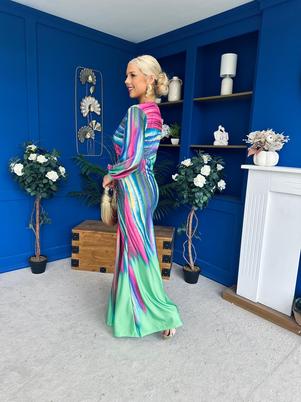 Catriona Plunge Neck Drape Detail Maxi Dress Green