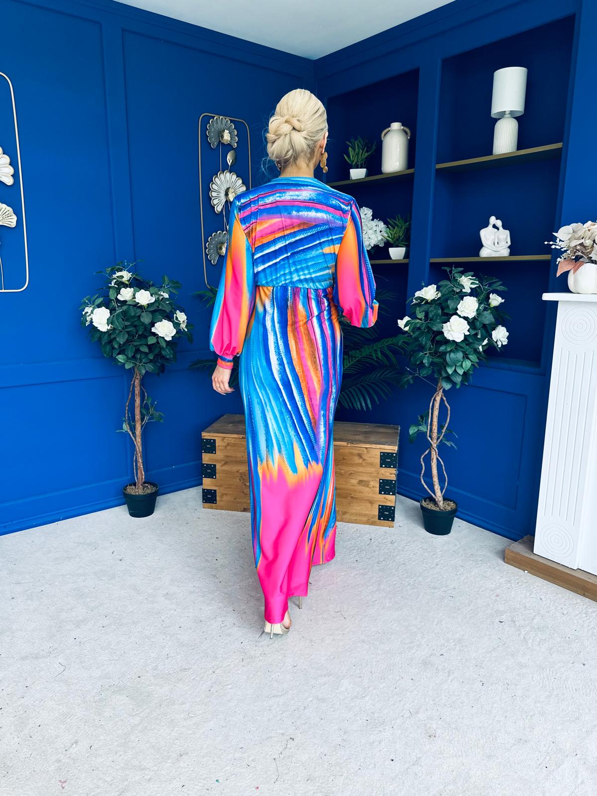 Catriona Plunge Neck Drape Detail Maxi Dress Fuchsia