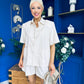 Jackie Detailed Oversized Shirt & Short Set Cream