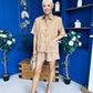 Jackie Detailed Oversized Shirt & Short Set Tan