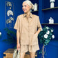 Jackie Detailed Oversized Shirt & Short Set Tan