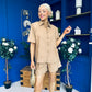 Jackie Detailed Oversized Shirt & Short Set Tan