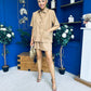Jackie Detailed Oversized Shirt & Short Set Tan
