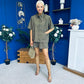 Jackie Detailed Oversized Shirt & Short Set Khaki