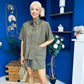 Jackie Detailed Oversized Shirt & Short Set Khaki