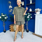 Jackie Detailed Oversized Shirt & Short Set Khaki