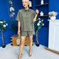 Jackie Detailed Oversized Shirt & Short Set Khaki
