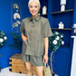 Jackie Detailed Oversized Shirt & Short Set Khaki