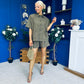 Jackie Detailed Oversized Shirt & Short Set Khaki