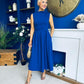 Romy Pleated Neck Midi Dress Cobalt