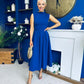 Romy Pleated Neck Midi Dress Cobalt