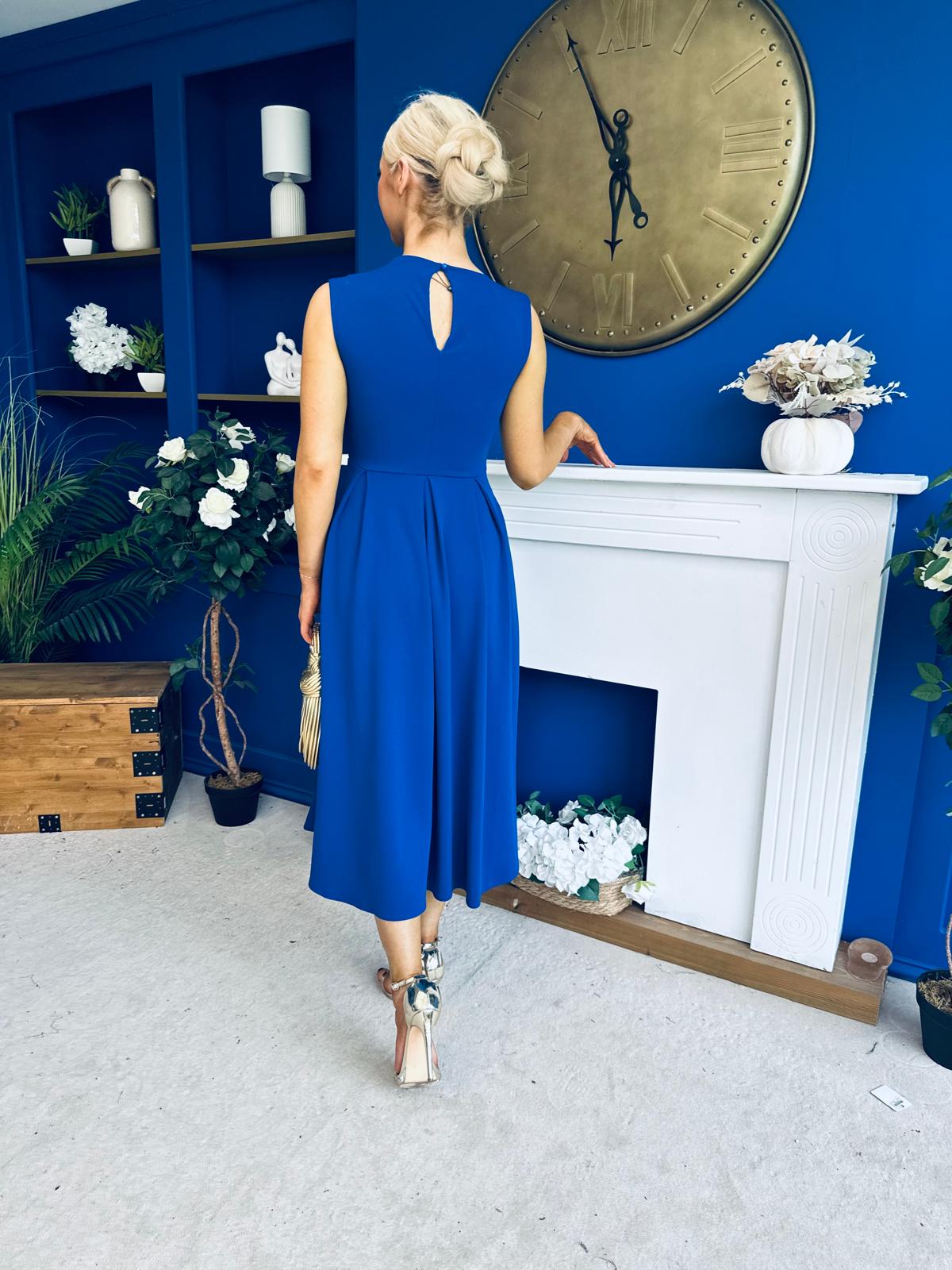 Romy Pleated Neck Midi Dress Cobalt