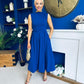 Romy Pleated Neck Midi Dress Cobalt