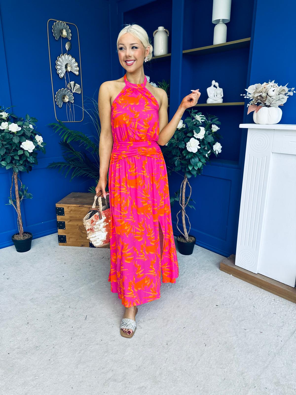 Havana Banded Midi Dress Printed Cerise