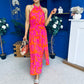 Havana Banded Midi Dress Printed Cerise