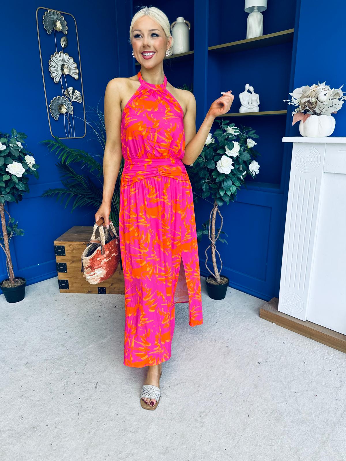 Havana Banded Midi Dress Printed Cerise