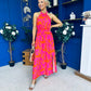 Havana Banded Midi Dress Printed Cerise