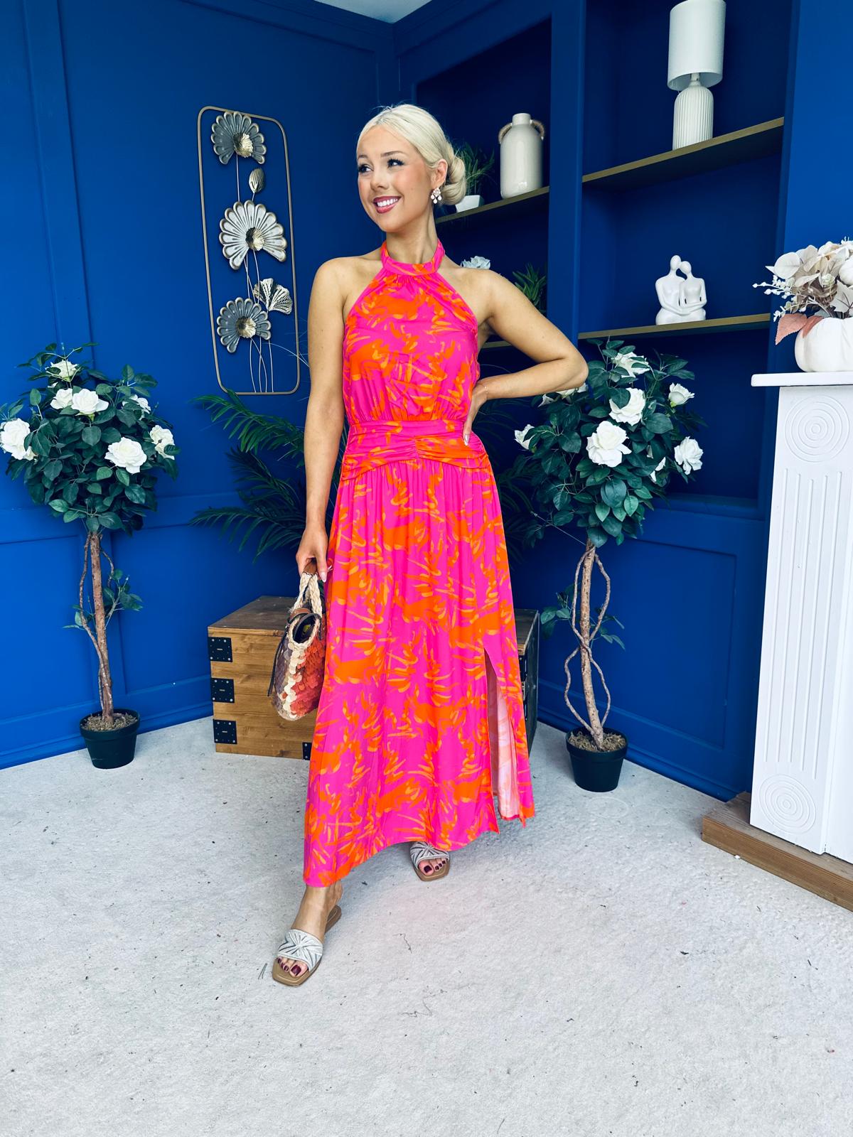 Havana Banded Midi Dress Printed Cerise