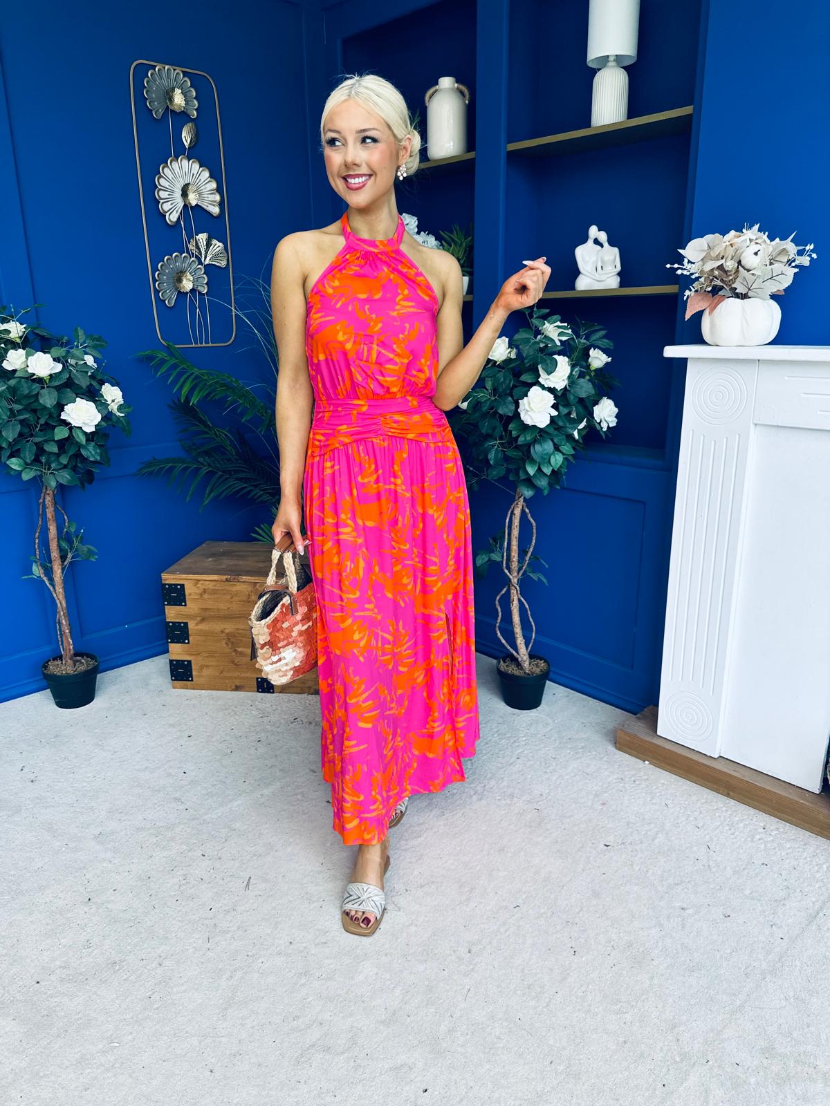Havana Banded Midi Dress Printed Cerise