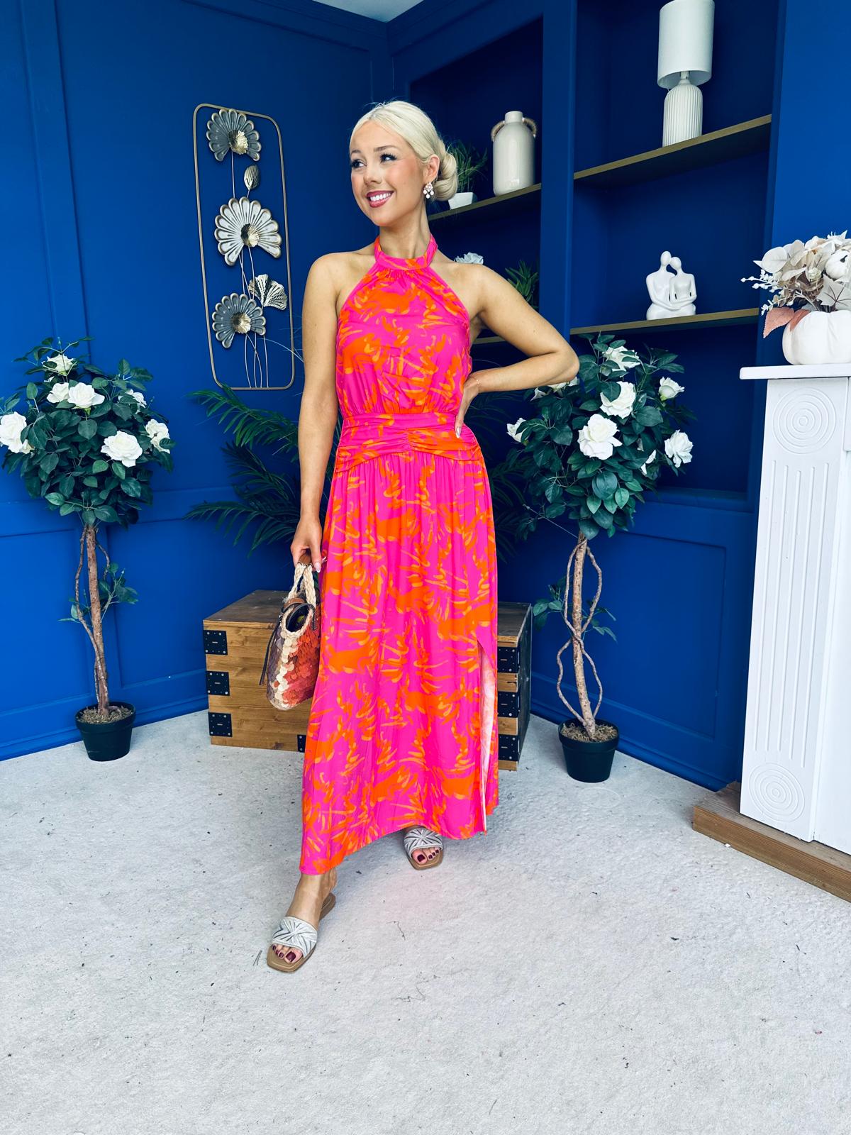 Havana Banded Midi Dress Printed Cerise