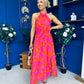 Havana Banded Midi Dress Printed Cerise