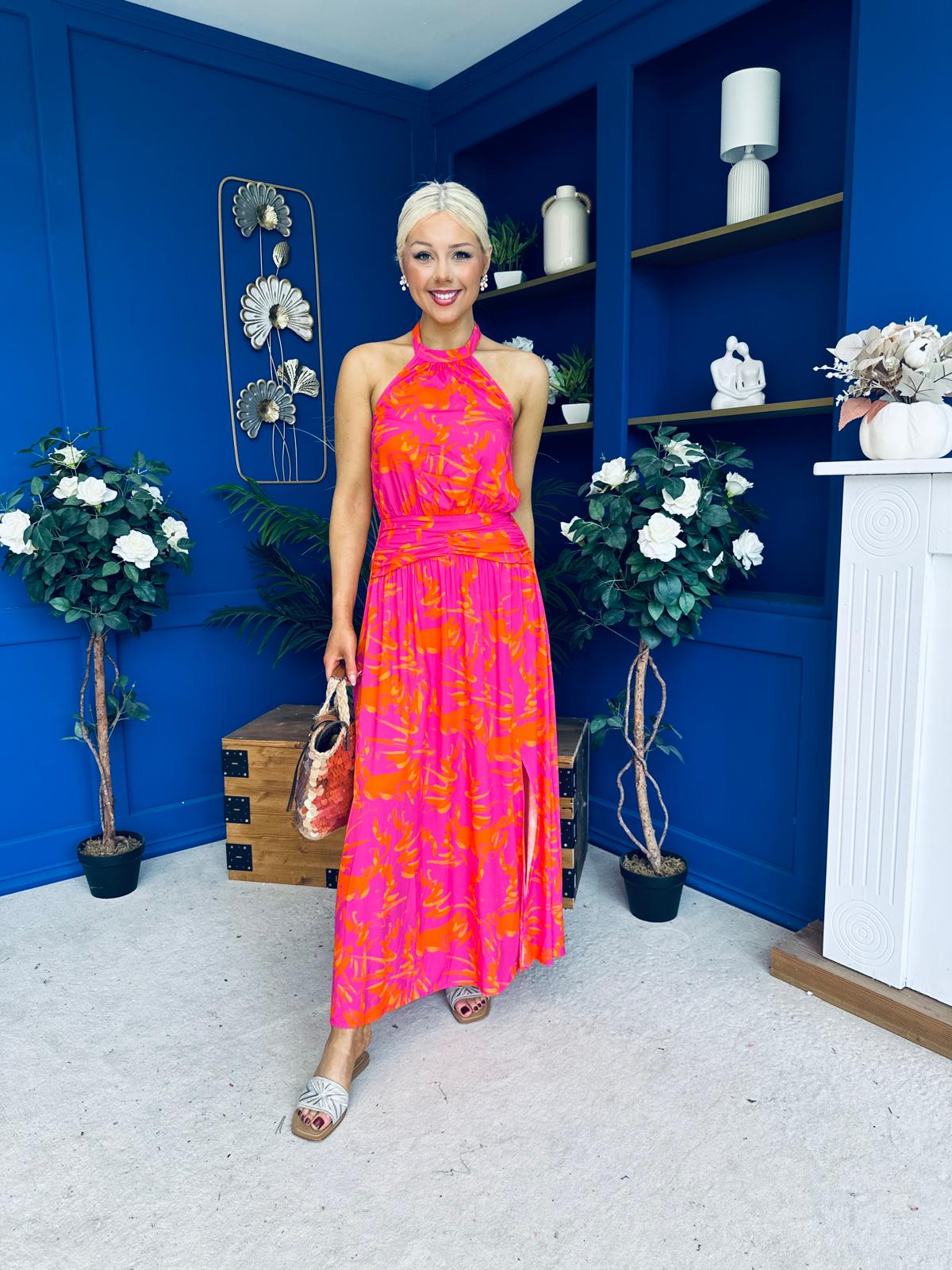 Havana Banded Midi Dress Printed Cerise