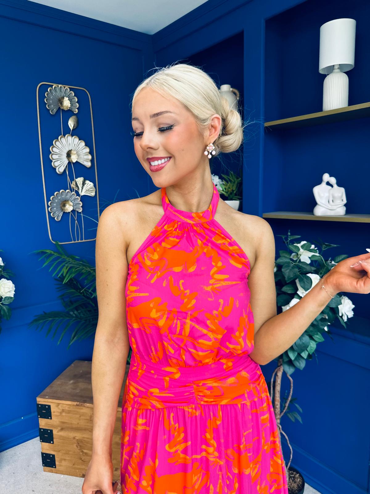 Havana Banded Midi Dress Printed Cerise