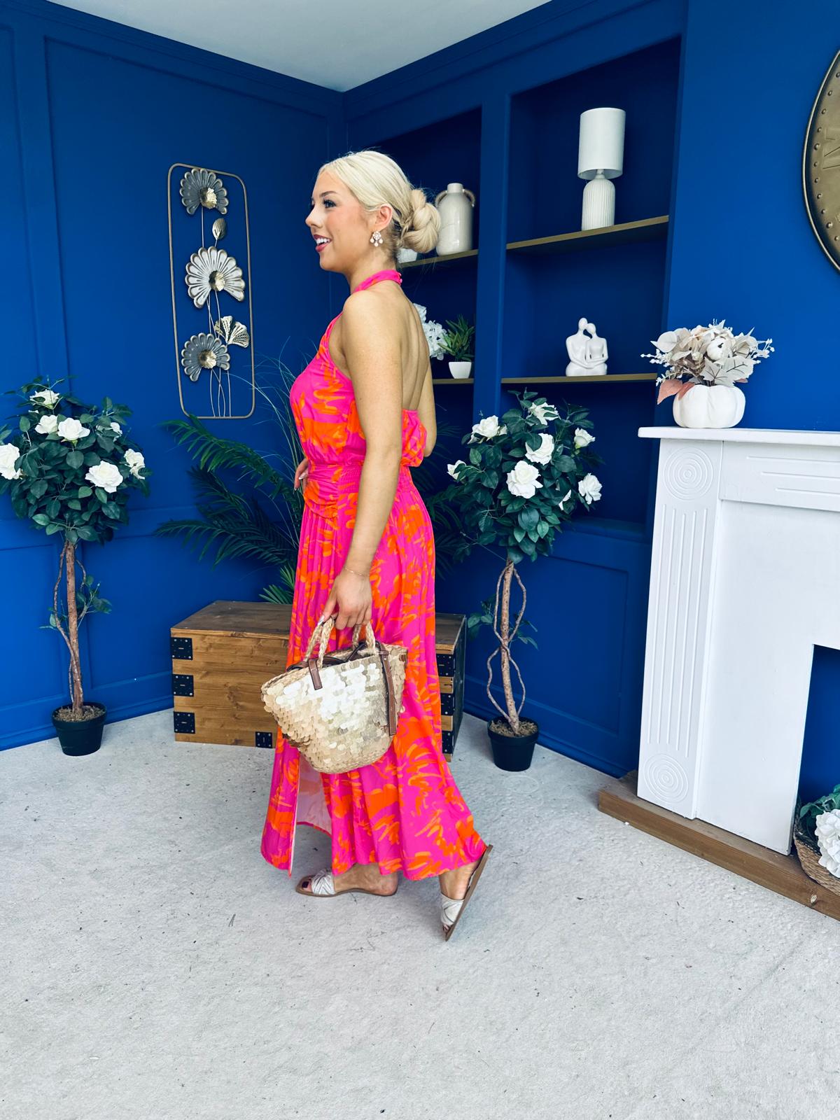 Havana Banded Midi Dress Printed Cerise