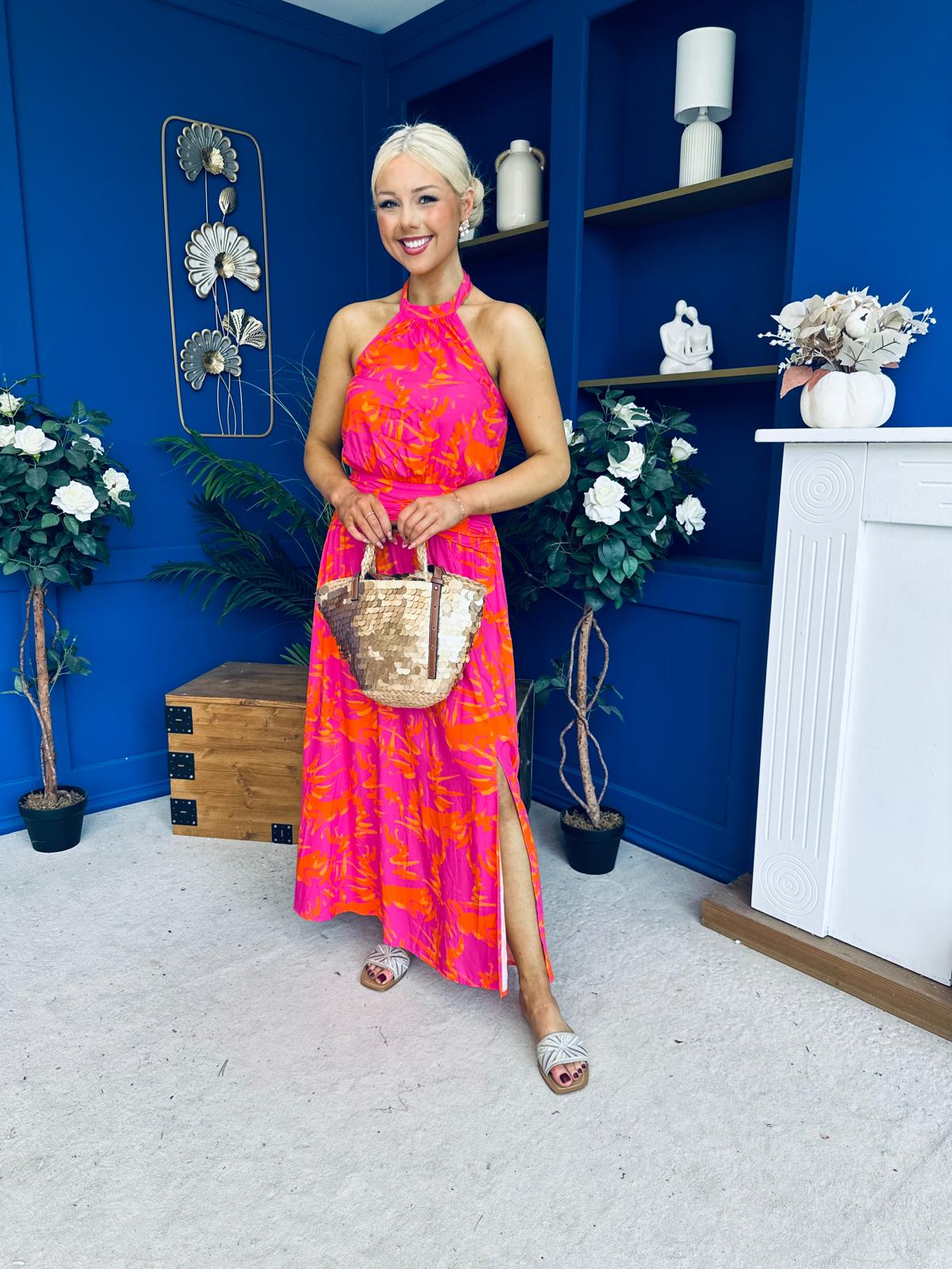Havana Banded Midi Dress Printed Cerise