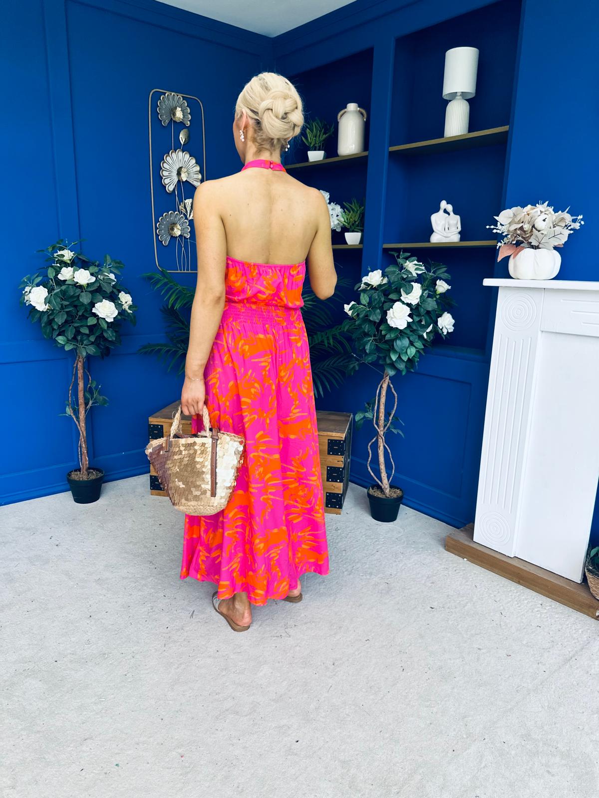 Havana Banded Midi Dress Printed Cerise