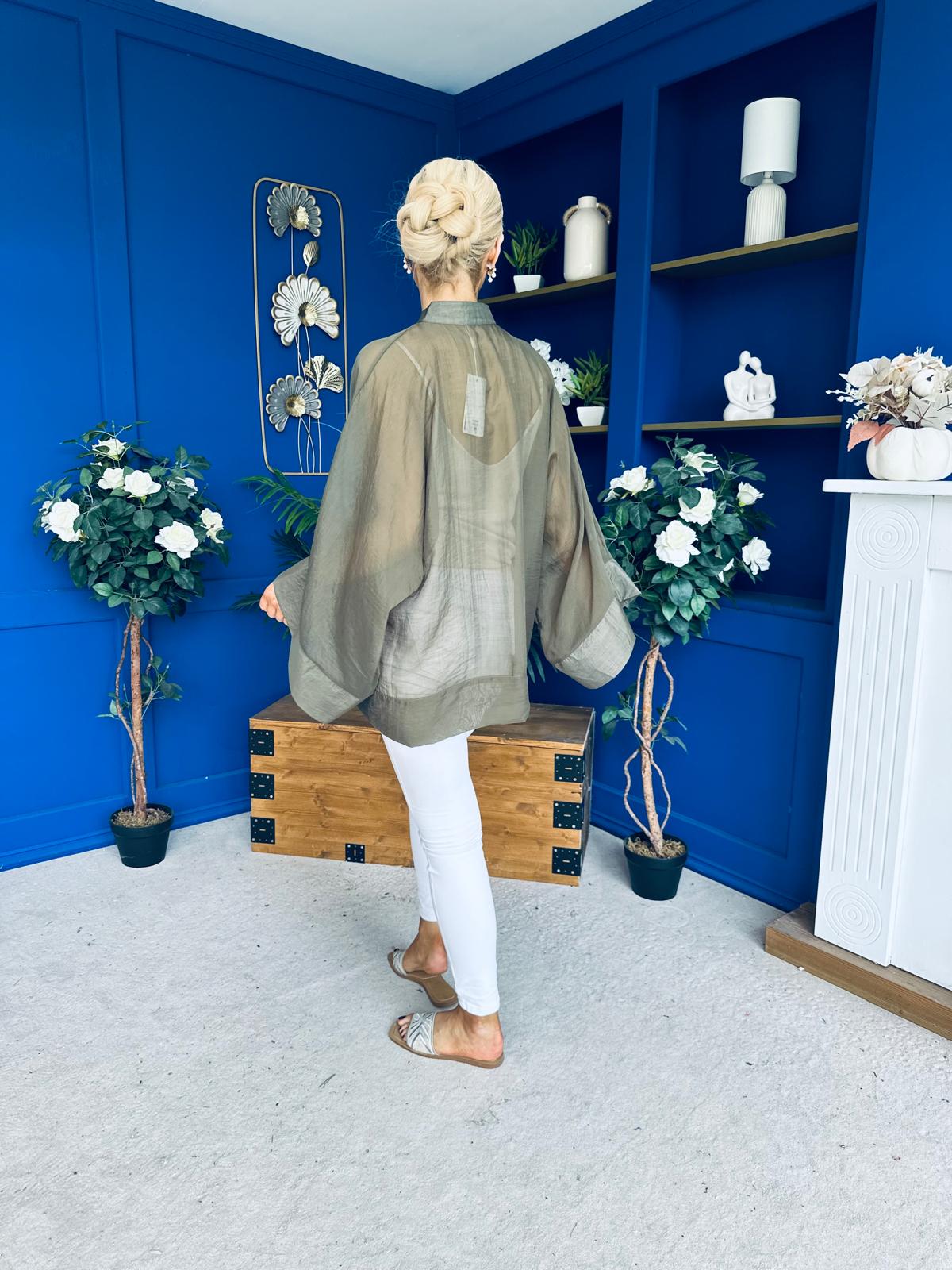 Nina Full Sleeve Sheer Blouse Khaki