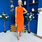Louisa Gold Buckle Wrap detail Midi Dress Orange