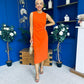 Louisa Gold Buckle Wrap detail Midi Dress Orange