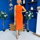 Louisa Gold Buckle Wrap detail Midi Dress Orange
