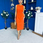 Louisa Gold Buckle Wrap detail Midi Dress Orange