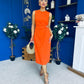 Louisa Gold Buckle Wrap detail Midi Dress Orange