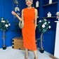 Louisa Gold Buckle Wrap detail Midi Dress Orange