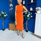 Louisa Gold Buckle Wrap detail Midi Dress Orange