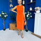 Louisa Gold Buckle Wrap detail Midi Dress Orange