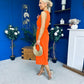 Louisa Gold Buckle Wrap detail Midi Dress Orange
