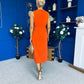Louisa Gold Buckle Wrap detail Midi Dress Orange