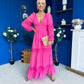 Alexis Plunge Neck Lace Detail Occasion Dress Cerise